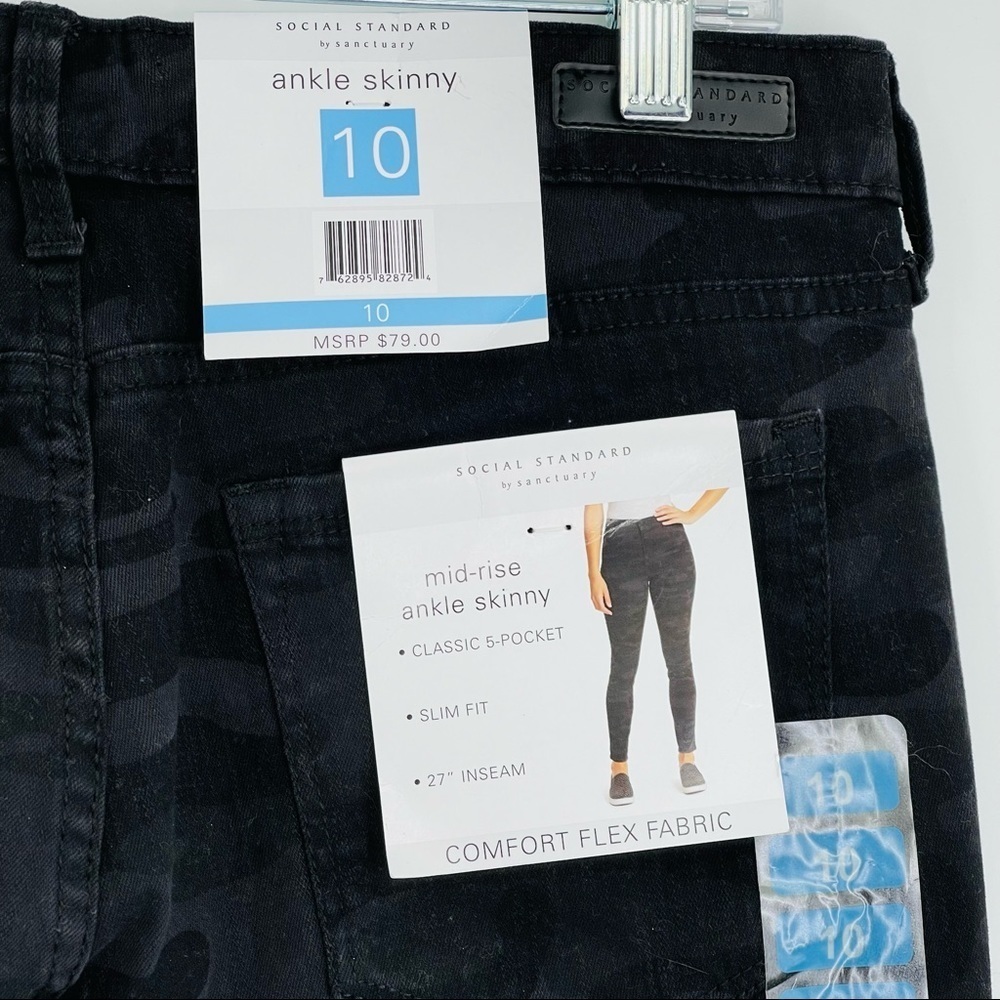 New Social Standard Camo Ankle Jeans Womens‎ 10 Black Gray Stretch Mid Rise - Picture 2 of 12